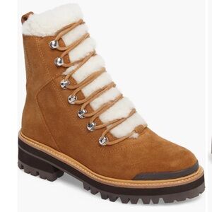 Marc Fisher LTD Izzie Genuine Shearling Lug Sole Boot New in Box Brown Suede 7M